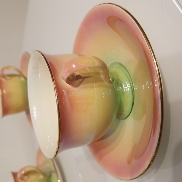 1940s Vintage Royal Winton Grimwades Orange Green Lustreware Set 4 Cups/Saucers - Picture 13 of 17